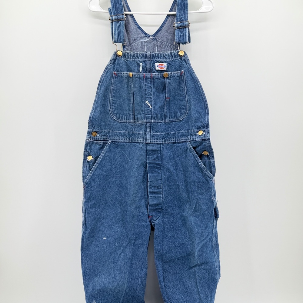 Vintage Dickies Mens Blue Denim Bib Overalls 34x34 Made in USA Workwear Classic